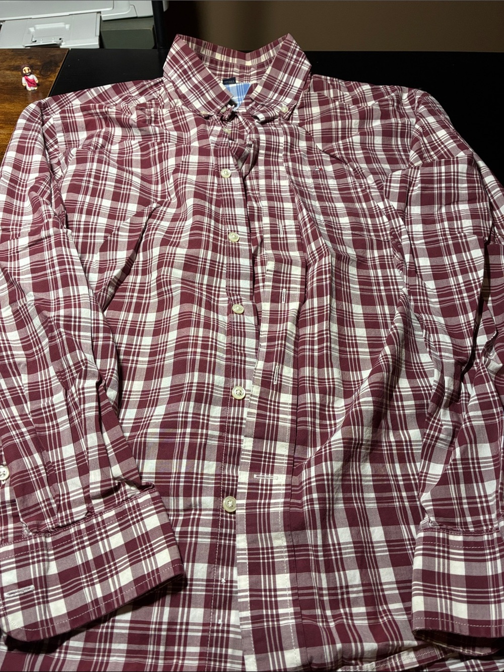 Tommy Hilfiger Maroon and White Plaid Button-Down Shirt